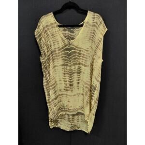 Gypsy 05 Silk V-Neck Top Yellow XS Graphic Print Sleeveless 100% Silk Size XS